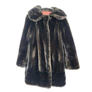 Tissavel France Vintage Blackish Brown Faux Fur Coat Women's M/L Glam Party